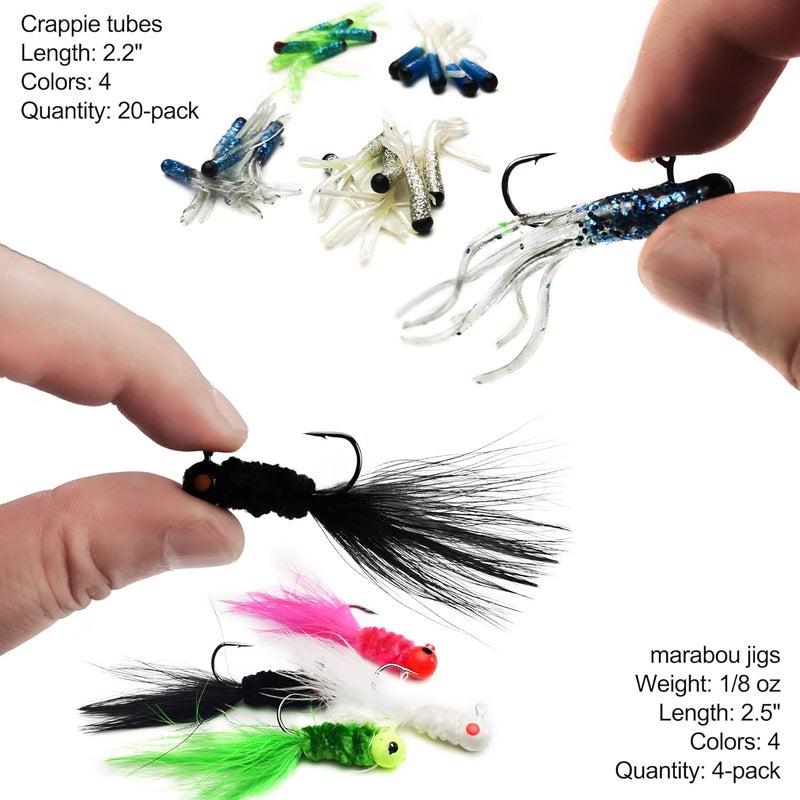 VMSIXVM Crappie Lures Tube Lures Jigs Heads Worms Swimbaits Kit, 165, 124, 50 Pcs Pre-Rigged Crappie Jigs Tube Hooks Soft Plastic Grub Worms Baits for Bass Trout Freshwater Saltwater Fishing - Image 3